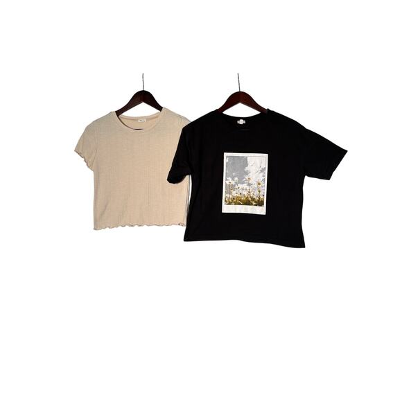 Garage Shirts Bundle (2) Medium Cream/Blk SS Graphic/Ribbed Casual School - Picture 1 of 8